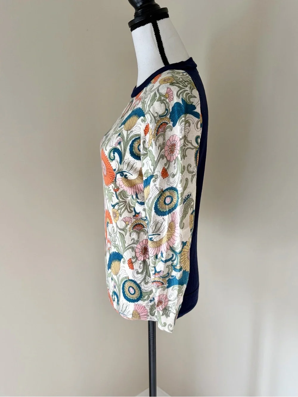J.Crew 100% Merino Wool Floral Print Crewneck Sweater Top Size M